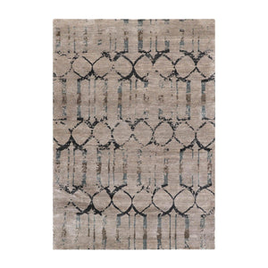 4'x5'9'' Hand Knotted Tibetan Wool and Bamboo Tibetan Modern & Contemporary Oriental Area Rug Gray, Charcoal Color - Oriental Rug Of Houston