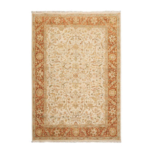 6'2''x9'2'' Hand Knotted 100% Wool Agra Traditional Oriental Area Rug Beige, Burnt Orange Color - Oriental Rug Of Houston
