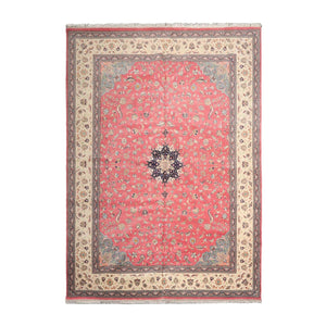 9'x13' Hand Knotted 100% Wool Nain Traditional Oriental Area Rug Raspberry, Ivory Color - Oriental Rug Of Houston