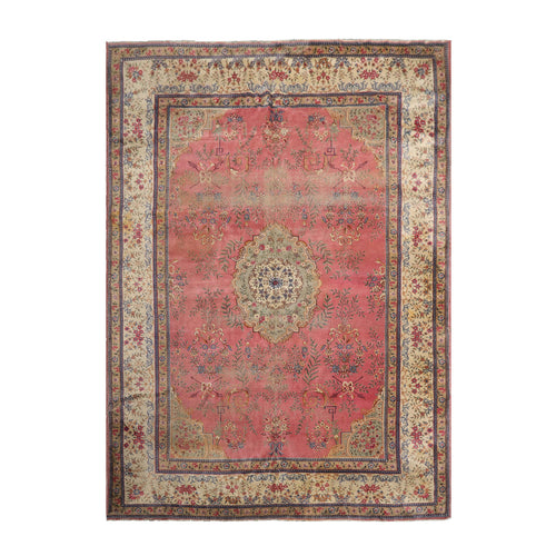 10' x14'  Pink Ivory Mint Color Hand Knotted Tibetan 100% Wool Traditional Oriental Rug