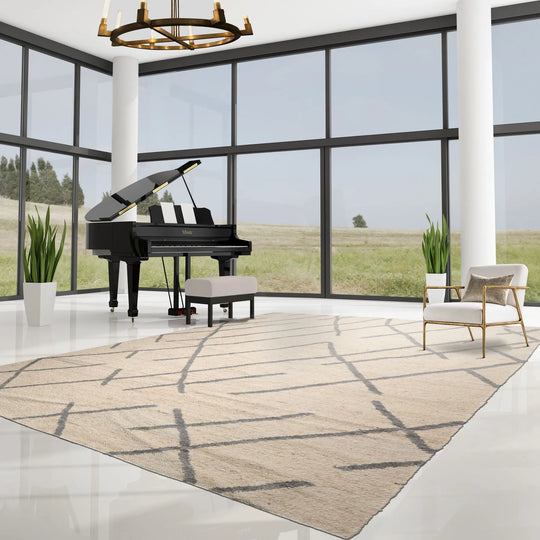 LoomBloom Multi Size Oatmeal Hand Woven Contemporary Geometric Flatweave Wool Oriental Area Rug