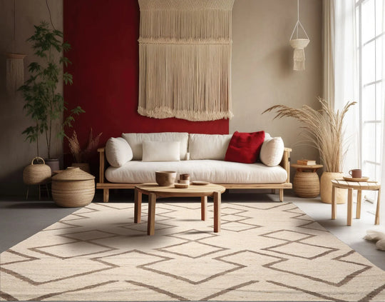 LoomBloom 9x12 Beige Hand Woven Contemporary Geometric Flatweave Wool Oriental Area Rug