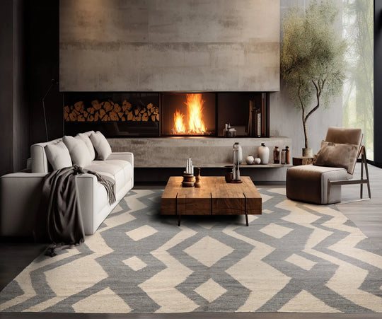 LoomBloom 9x12 Beige Hand Woven Contemporary Geometric Flatweave Wool Oriental Area Rug