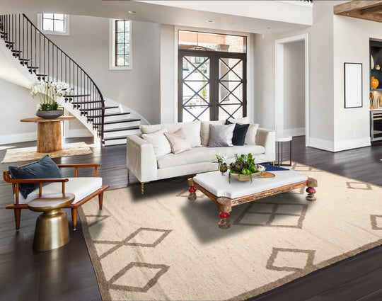 LoomBloom 9x12 Beige Hand Woven Contemporary Geometric Flatweave Wool Oriental Area Rug