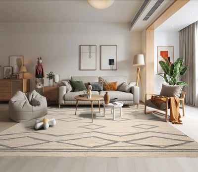 9' 2''x12' 2'' Beige Oatmeal Gray Color Hand Woven Flat Weave 100% Wool Modern & Contemporary Oriental Rug