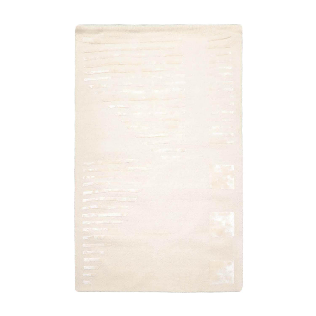5' x8' Hand Tufted Hand Made Wool and Bamboo Modern & Contemporary Oriental Area Rug Tone On Tone,Ivory Color - Oriental Rug Of Houston