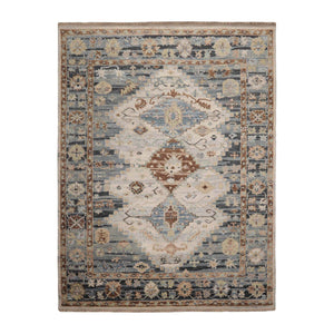 Multi Sizes Hand Knotted Loom Bloom Muted Oushak 100% Wool Modern & Contemporary Oriental Area Rug Beige, Slate Color - Oriental Rug Of Houston
