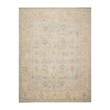 8' 11''x11' 10'' Pale Blue Tan Beige Color Hand Knotted Oushak 100% Wool Transitional Oriental Rug