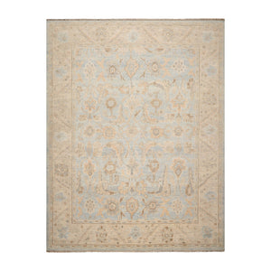 8' 11''x11' 10'' Pale Blue Tan Beige Color Hand Knotted Oushak 100% Wool Transitional Oriental Rug