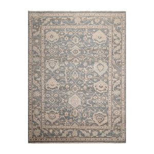 9'x12' Hand Knotted Oushak 100% Wool Transitional Oriental Area Rug Gray, Teal Color - Oriental Rug Of Houston