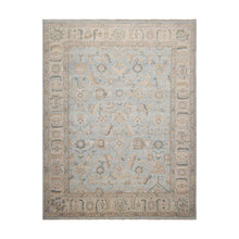 9' 1''x11' 10'' Light Blue Taupe Tan Color Hand Knotted Oushak 100% Wool Traditional Oriental Rug