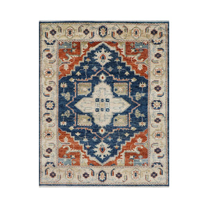 7' 11''x9' 11''Hand Knotted LoomBloom Muted Turkish Oushak 100% Wool Transitional Oriental Area Rug Navy, Burnt Orange Color - Oriental Rug Of Houston