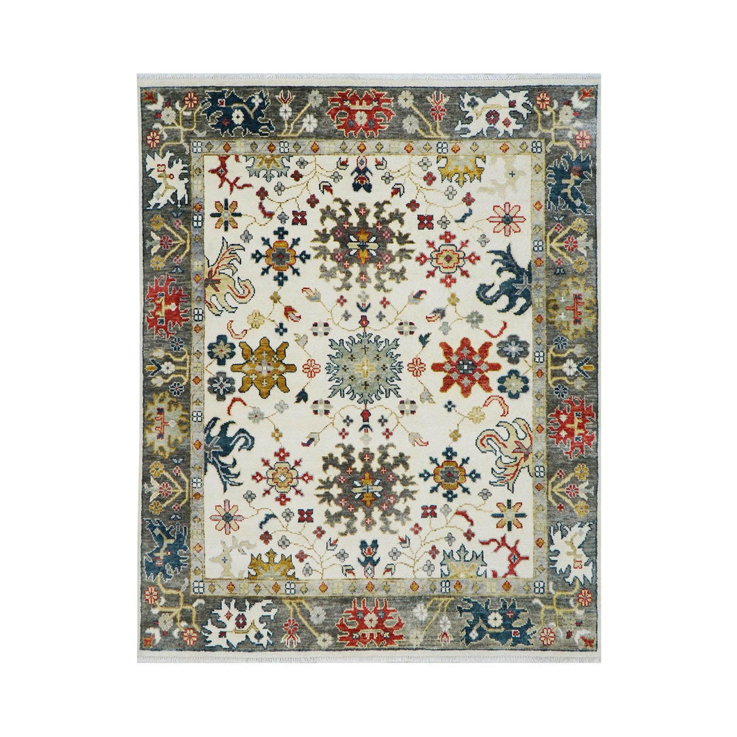8'x9'11'' Hand Knotted LoomBloom Muted Turkish Oushak 100% Wool Arts & Crafts Oriental Area Rug Ivory, Gray Color - Oriental Rug Of Houston