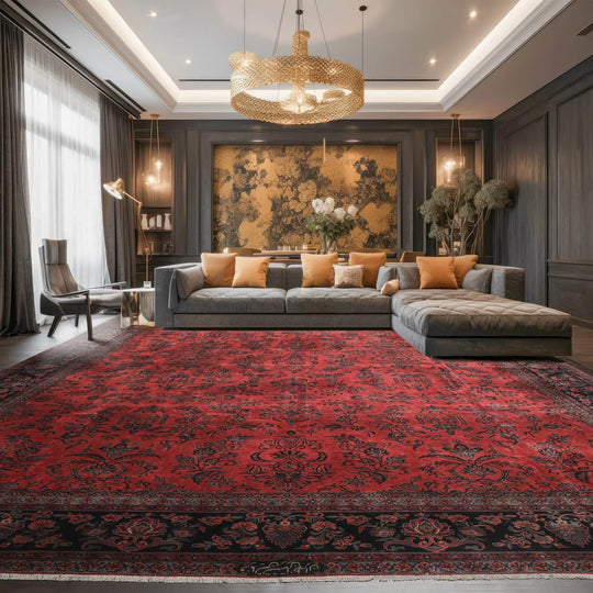 13x20 Palace Hand Knotted Persian 100% Wool Traditional Oriental Area Rug Orangey Red,Navy Color