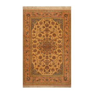 3' 1''x5' 2'' Gold Peach Navy Color Hand Knotted Persian 100% Wool Traditional Oriental Rug