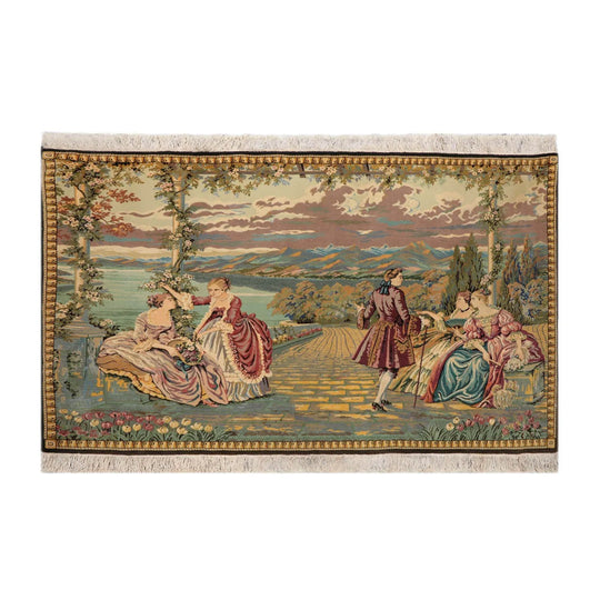 3' 2''x4' 10'' Hand Knotted 100% Wool French Tapestry Pictorial 300 kpsi Oriental Area Rug Beige, Black Color