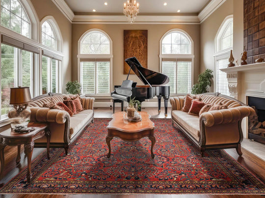 10'4''x16'3'' Burnt Orange, Navy Palace Hand Knotted 100% Wool Vintage Palace Lilihan Traditional Oriental Area Rug