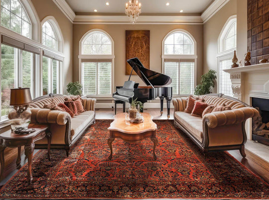 12' x17' 11'' Palace Hand Knotted 100% Wool Traditional Antique Palace Sarouk Oriental Area Rug Faded Salmon, Navy Color