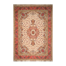 11' 7''x16' 9'' Ivory Rose Pink Color Hand Knotted Persian Wool and Silk Traditional Oriental Rug