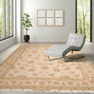 8' 1''x11' 9'' Ivory Mint Caramel Color Hand Knotted Persian Wool and Silk Traditional Oriental Rug