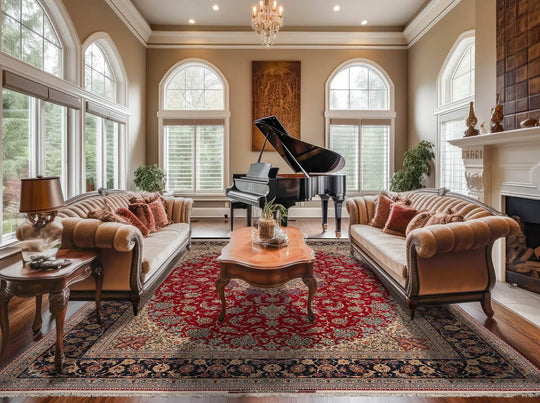 10x14 Red, Navy Hand Knotted Wool and Silk Traditional 350 KPSI Isfahan Master weaver Oriental Area Rug