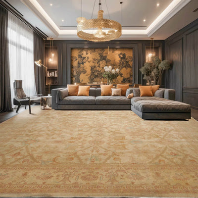 12' 1''x18'  Beige Tan Rust Color Hand Knotted Persian 100% Wool Traditional Oriental Rug