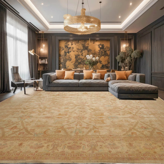 12' 1''x18' Palace Hand Knotted 100% Wool Oushak Traditional Oriental Area Rug Beige, Tan Color