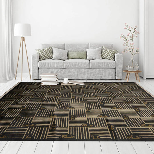 9x12 Hand Knotted Tibetan 100% Wool Transitional Oriental Area Rug Charcoal, Beige Color