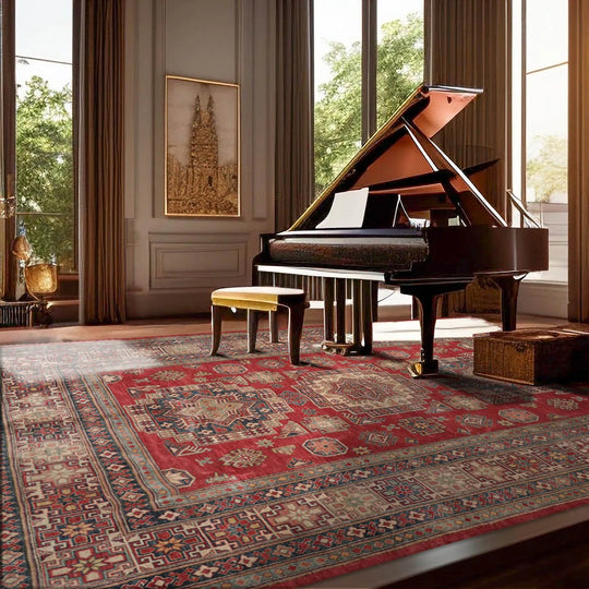 9x12 Rusty Red, Blue Hand Knotted 100% Wool Kazakh Traditional Oriental Area Rug