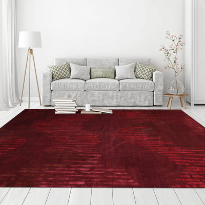 9' 1''x12' 1'' Maroon   Burgundy Brown Color Hand Knotted Tibetan Wool and Silk Modern & Contemporary Oriental Rug