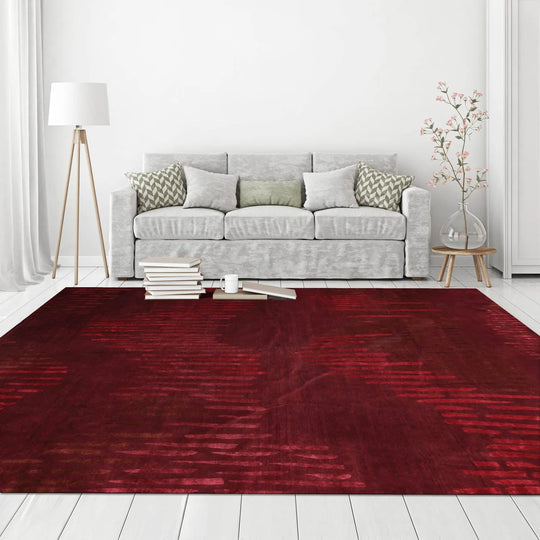 9x12 Maroon, Burgundy Hand Knotted Tibetan Wool and Silk Mikhaelin Kohlberg Modern & Contemporary Oriental Area Rug