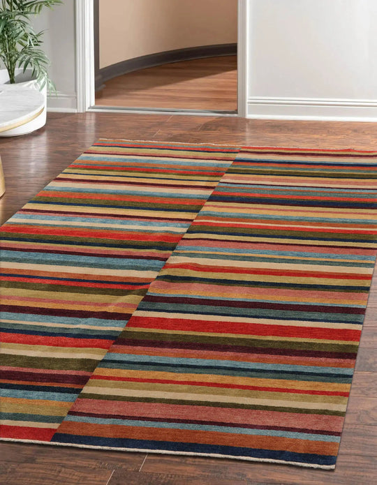 4' 2''x6' 2'' Hand Knotted Tibetan 100% Wool Modern & Contemporary Oriental Area Rug Blue, Beige Color