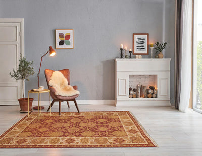 3' 6''x5' 6'' Rust Ivory Gold Color Hand Knotted Tibetan 100% Wool Traditional Oriental Rug
