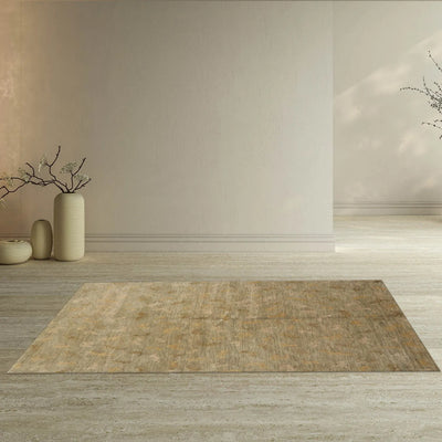 5' 1''x7' 2'' Moss Beige Gold Color Hand Knotted Tibetan 100% Wool Transitional Oriental Rug