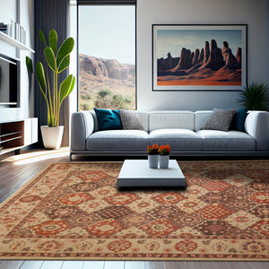 8' 1''x10' 2'' Tan Brown Rust Color Hand Knotted Persian 100% Wool Traditional Oriental Rug