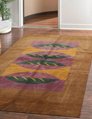 5' 2''x7'  Lavander Gold Brown Color Hand Knotted Tibetan 100% Wool Traditional Oriental Rug