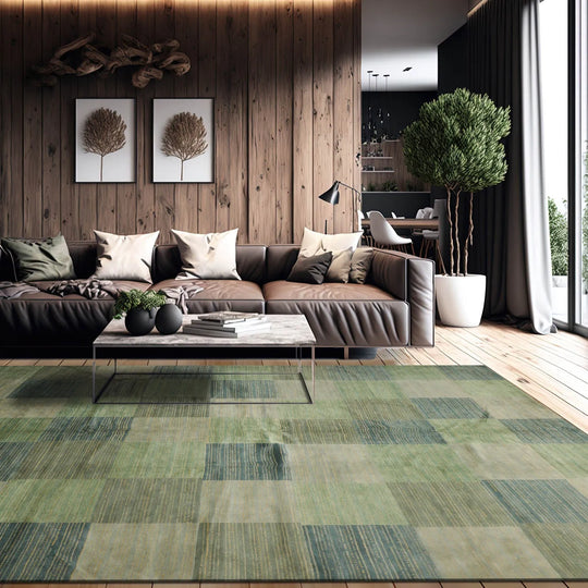 8' 2''x9' 10'' Hand Knotted Tibetan 100% Wool Michaelian & Kohlberg Modern & Contemporary Oriental Area Rug Aqua, Gray Color