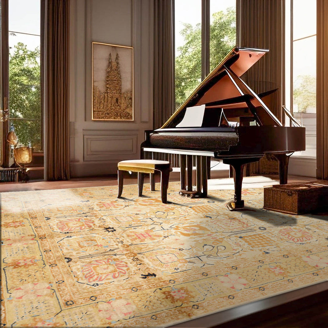 7' 10''x9' 11'' Beige Tan Pistacchio Color Hand Knotted Persian 100% Wool Traditional Oriental Rug