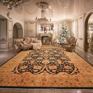 11' 8''x16' 10'' Charcoal Sage Gold Color Hand Knotted Persian 100% Wool Traditional Oriental Rug