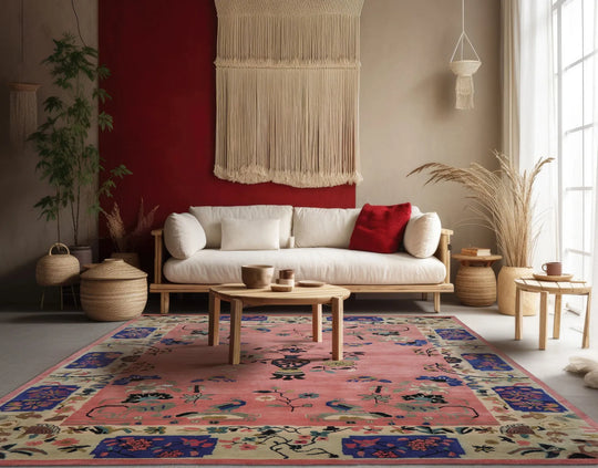 Multi Size Hand Tufted Pictorial New Zealand Wool Chinese Art Deco  Oriental Area Rug Pink,Ivory Color