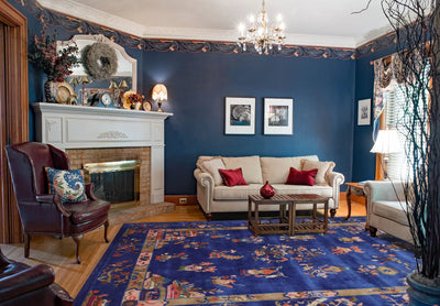 Multi Size Hand Tufted Pictorial New Zealand Wool Chinese Art Deco Oriental Area Rug Royal Blue,Moss Color