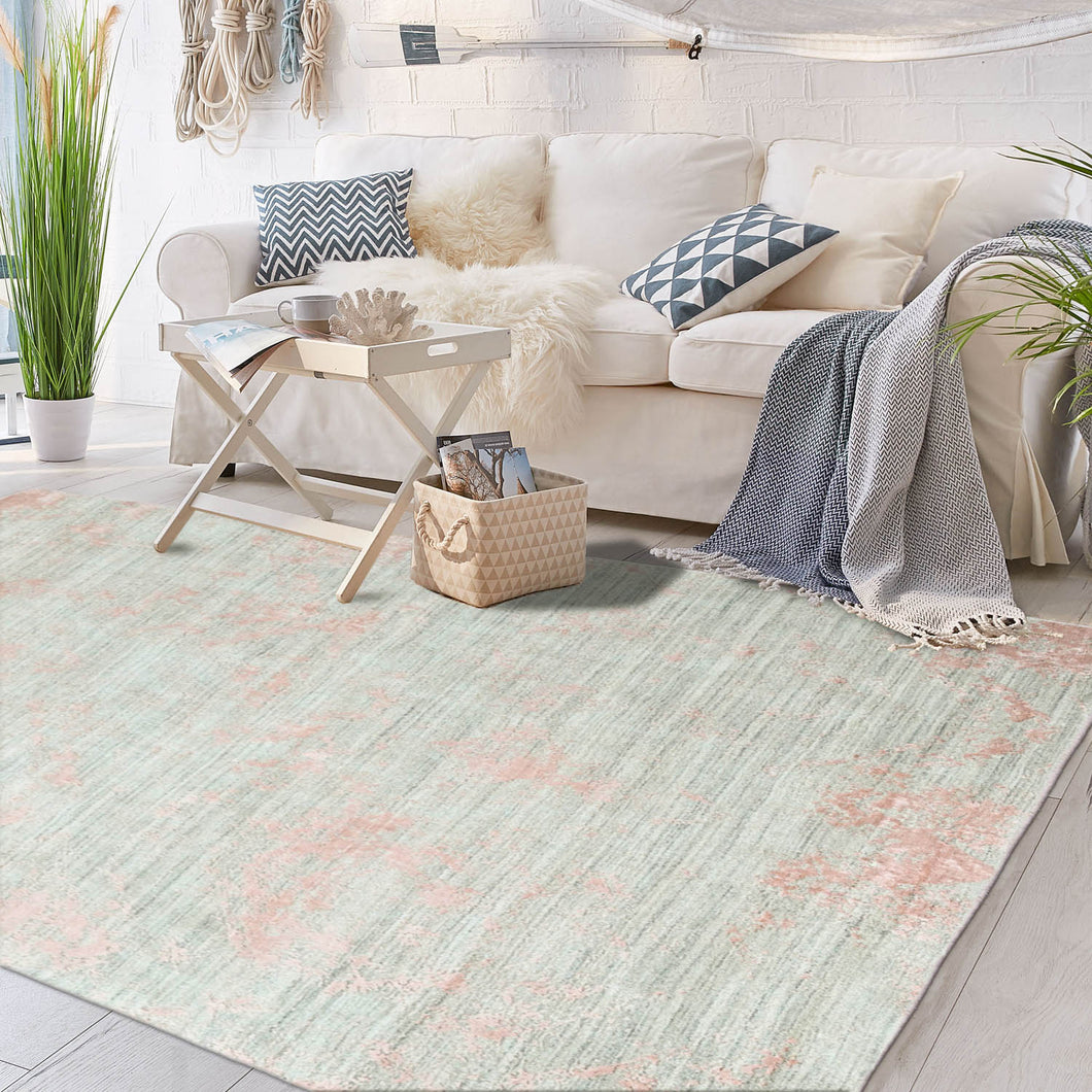 5' 8''x8' 9'' Gray Blush Color Hand Knotted Persian Wool/Bamboo Silk Transitional Oriental Rug