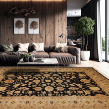 9' 3''x13' 4'' Black Beige Gold Color Hand Knotted Persian 100% Wool Traditional Oriental Rug