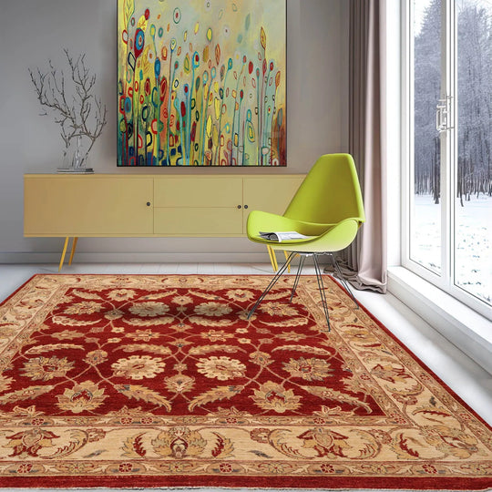 6x9 Rust, Beige Hand Knotted Persian 100% Wool Chobi Peshawar Traditional  Oriental Area Rug