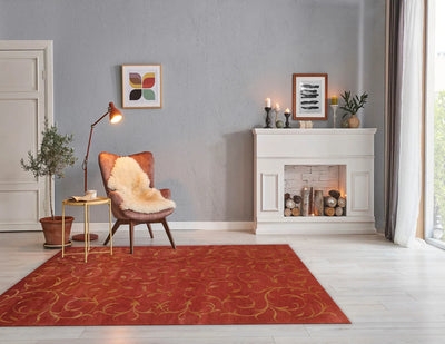 5' x7' 6'' Raspberry Gold Color Hand Knotted Tibetan Wool and Silk Transitional Oriental Rug
