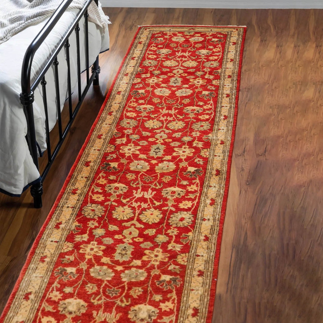 2' 6''x12' 7'' Red Beige Brown Color Hand Knotted Persian 100% Wool Traditional Oriental Rug