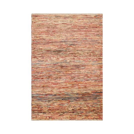 4'x5'11'' Beige, Blue Hand Knotted 100% Wool Peshawar Modern & Contemporary Oriental Area Rug