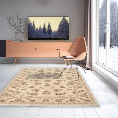 4' x6'  Ivory Brown Gray Color Hand Knotted Sino Persian Wool and Silk Traditional Oriental Rug