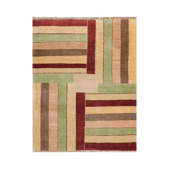 3'4''x4'4'' Beige, Rust Hand Knotted 100% Wool Peshawar Modern & Contemporary Oriental Area Rug