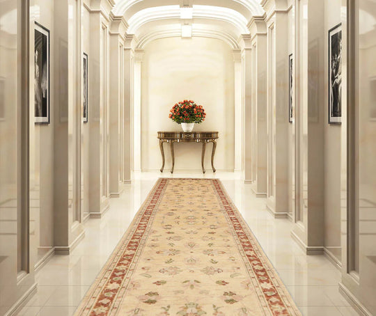 2'6''x10'6'' Beige, Rust Hand Knotted 100% Wool Chobi Peshawar Traditional Oriental Area Rug Runner